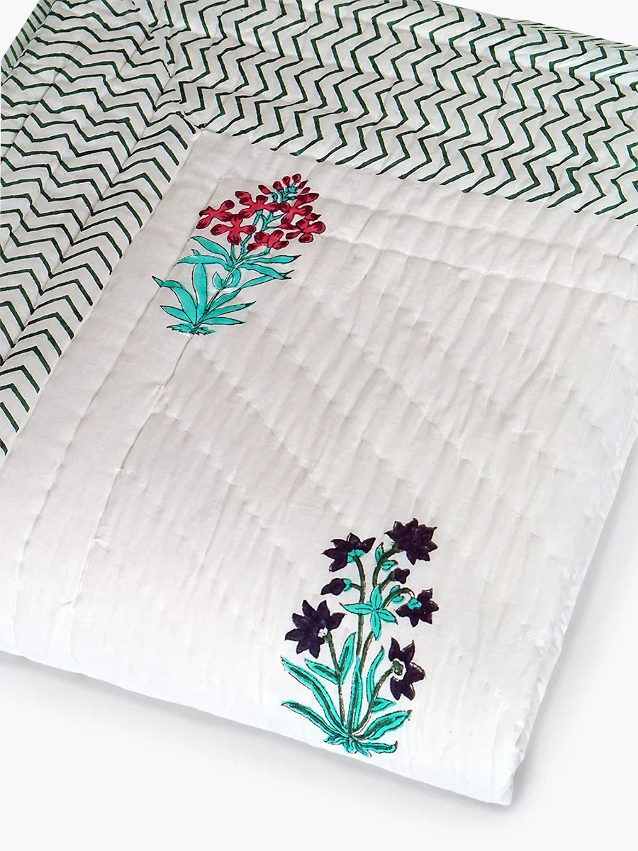 Munnar Handstitched Hand Block Printed Organic Cotton Quilt