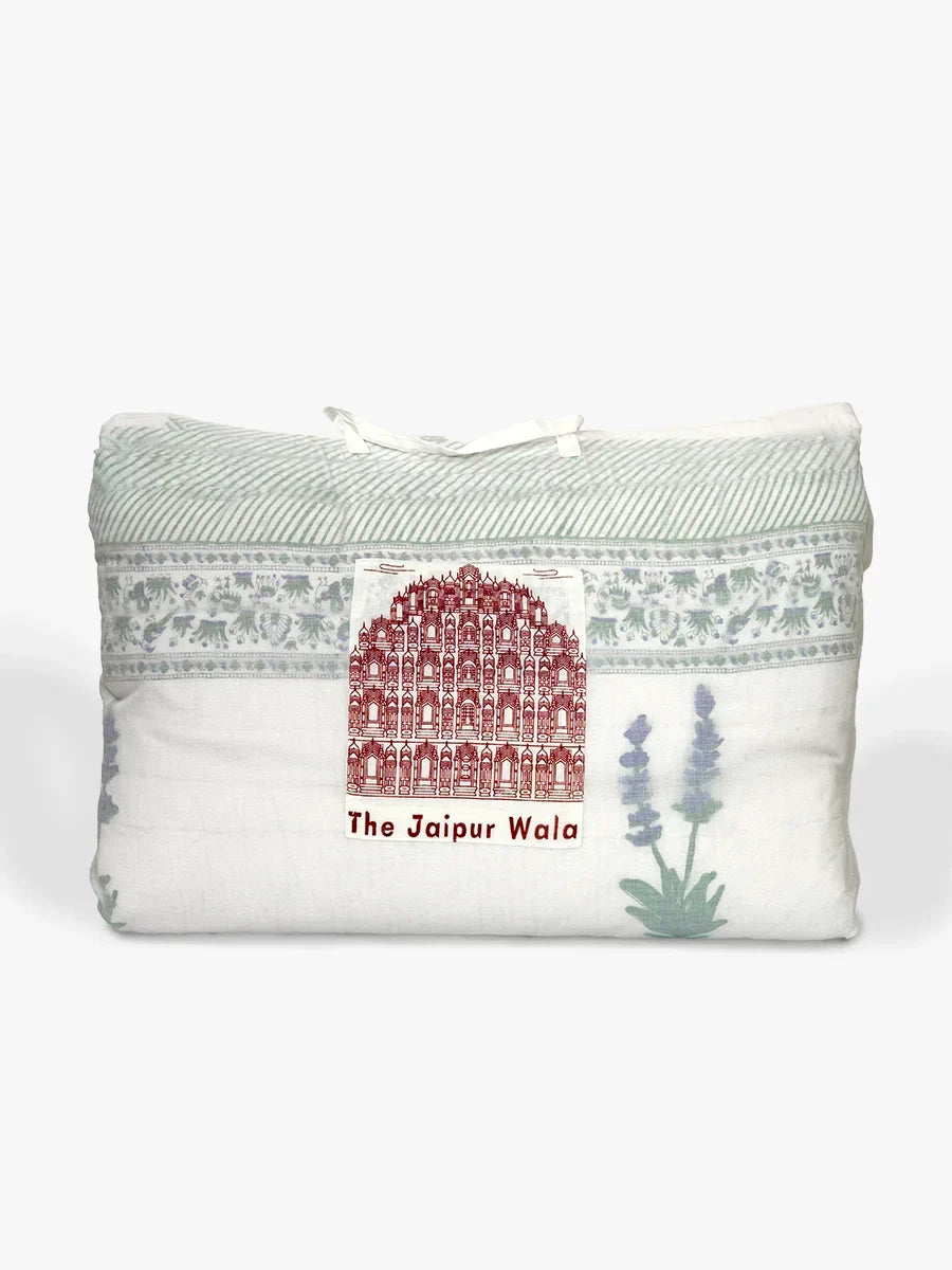 Lavender Handstitched Hand Block Printed Organic Cotton Quilt