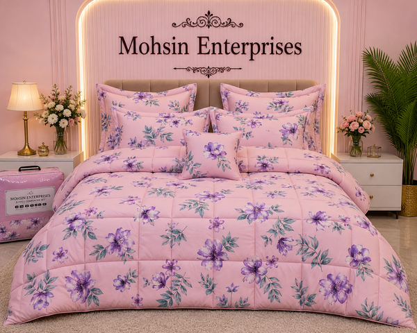 Premium 6 Piece Comforter Set – Pink Floral Design | Mohsin Enterprises