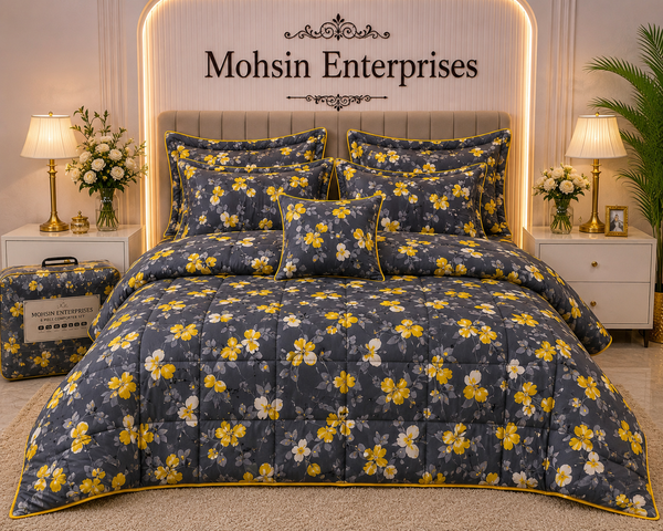 Luxury 6 Piece Comforter Set – Black & Gold Botanical Design | Mohsin Enterprises