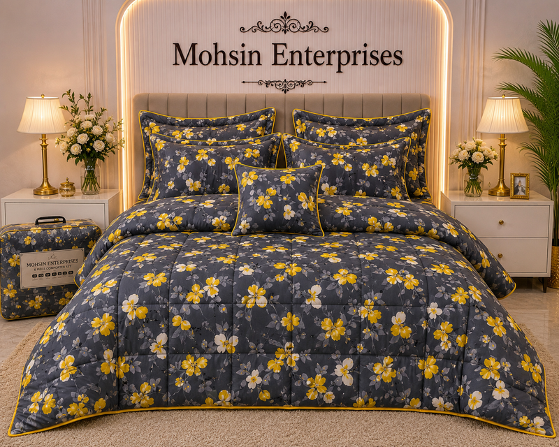 Luxury 6 Piece Comforter Set – Black & Gold Botanical Design | Mohsin Enterprises