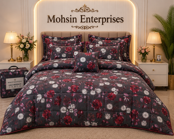 Luxury 6 Piece Comforter Set – Sky Blue Floral Design | Mohsin Enterprises