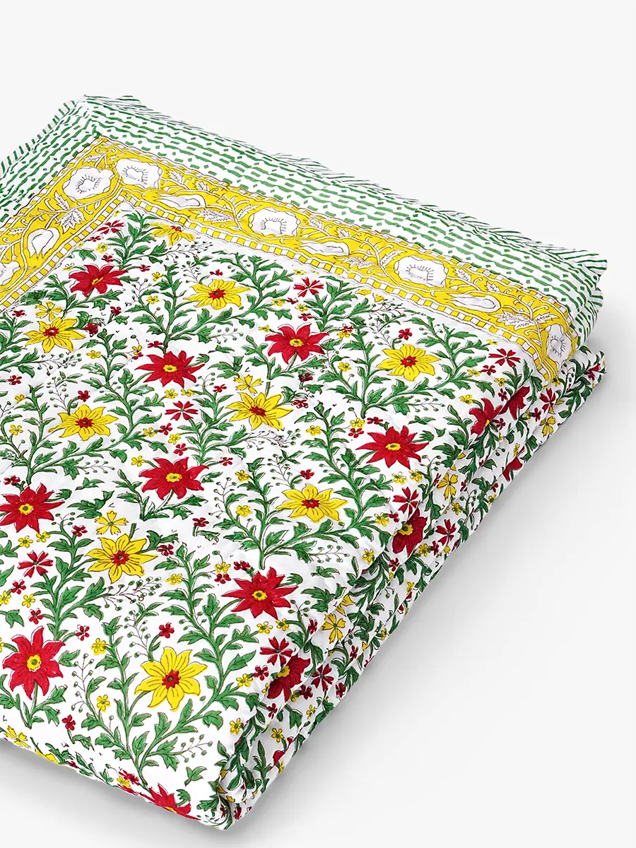 Calmora Handstitched Hand Block Printed Organic Cotton Quilt