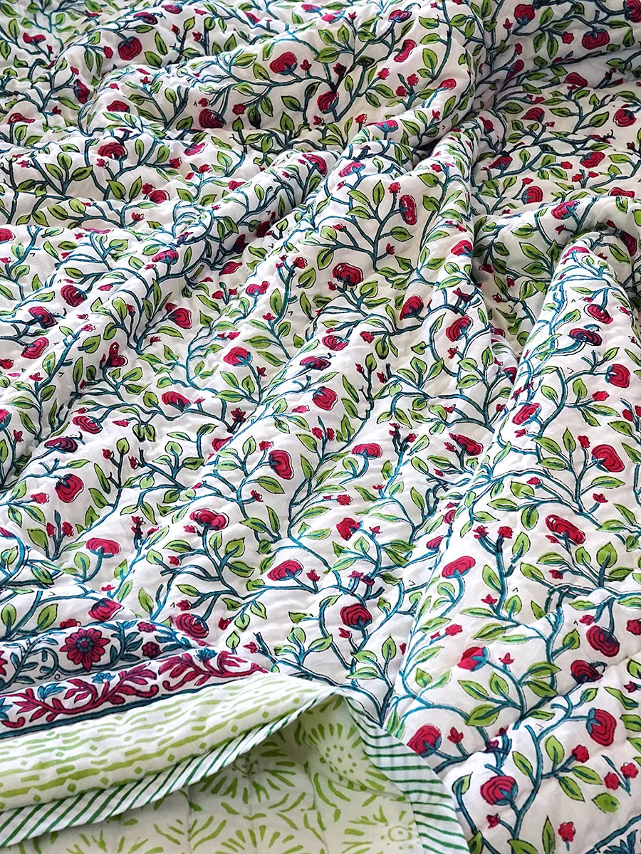 Florent Handstitched Hand Block Printed Organic Cotton Quilt