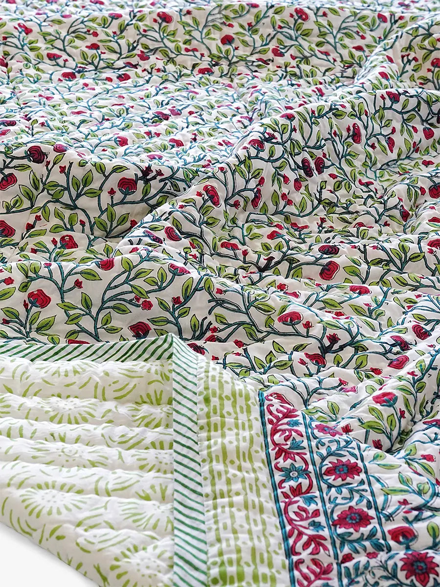 Florent Handstitched Hand Block Printed Organic Cotton Quilt