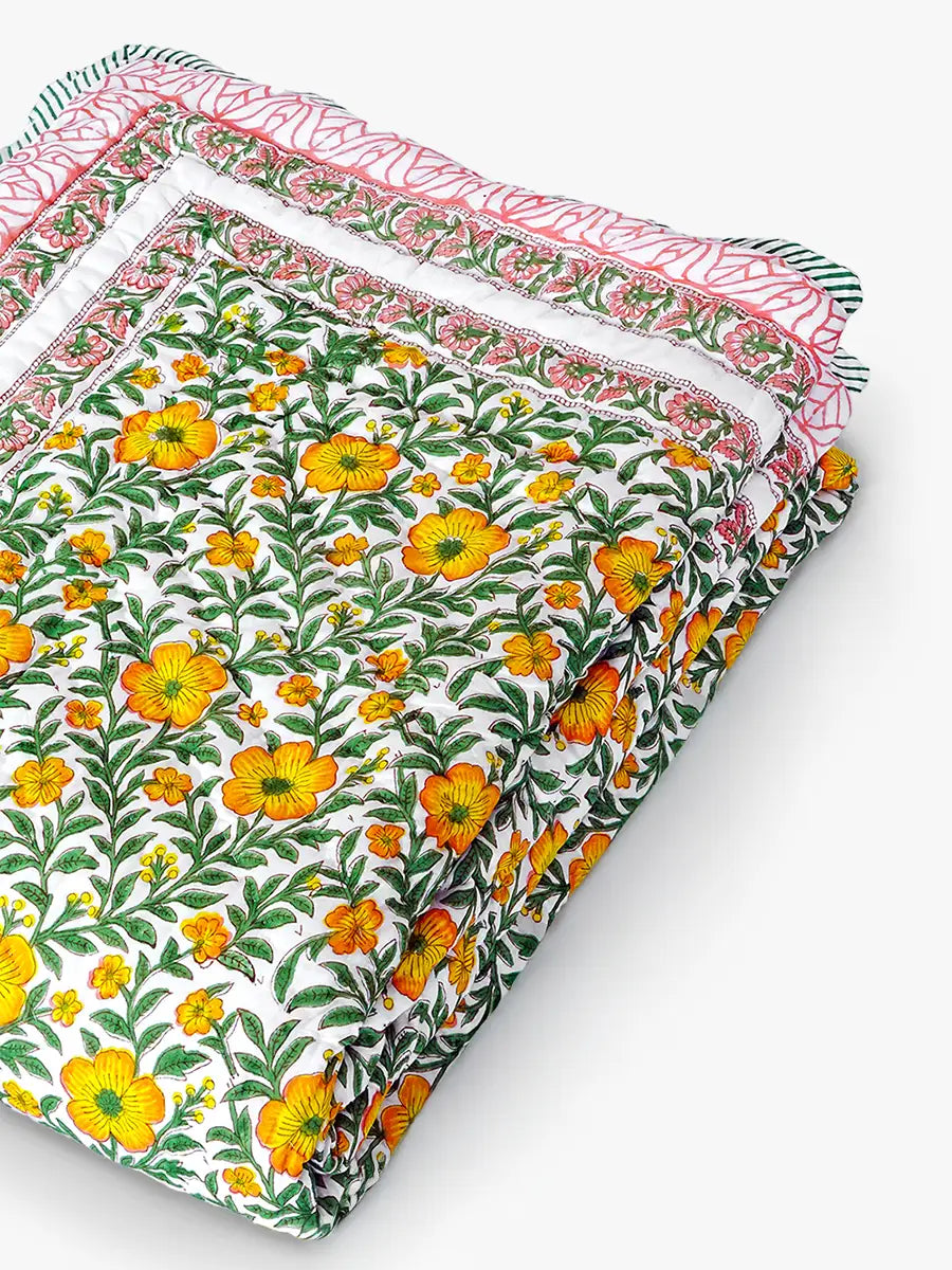 Luma Handstitched Hand Block Printed Organic Cotton Quilt