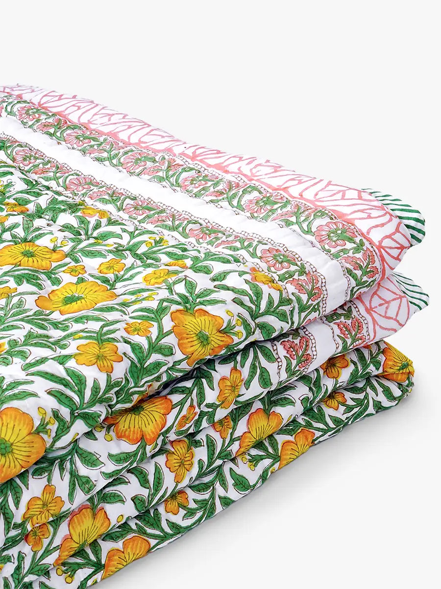 Luma Handstitched Hand Block Printed Organic Cotton Quilt