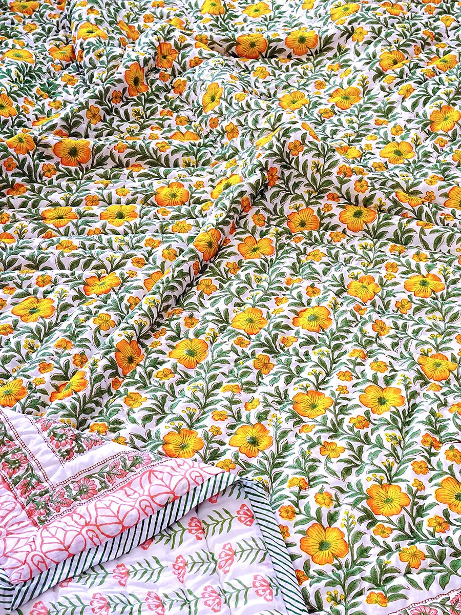 Luma Handstitched Hand Block Printed Organic Cotton Quilt