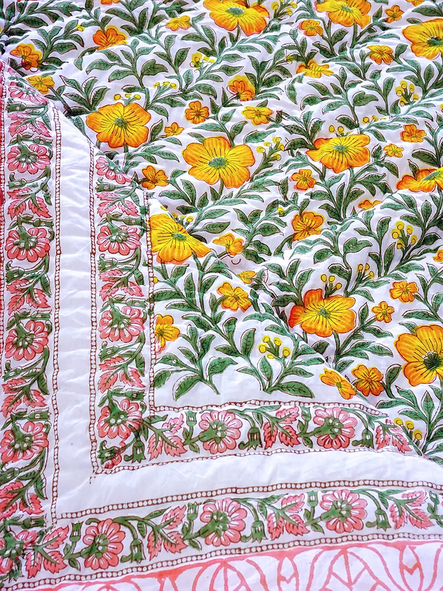 Luma Handstitched Hand Block Printed Organic Cotton Quilt