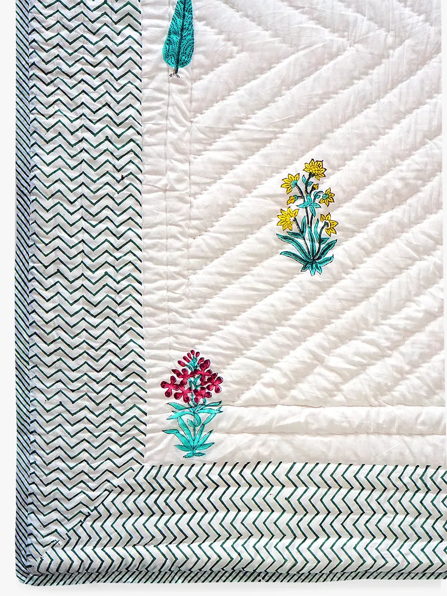 Munnar Handstitched Hand Block Printed Organic Cotton Quilt