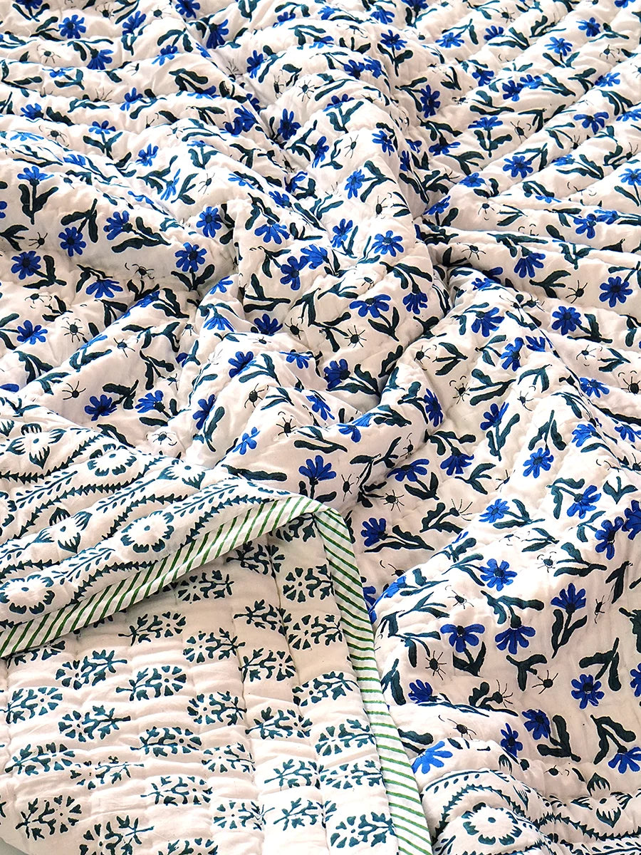 Neelora Handstitched Hand Block Printed Organic Cotton Quilt