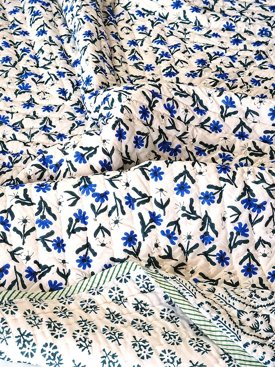 Neelora Handstitched Hand Block Printed Organic Cotton Quilt