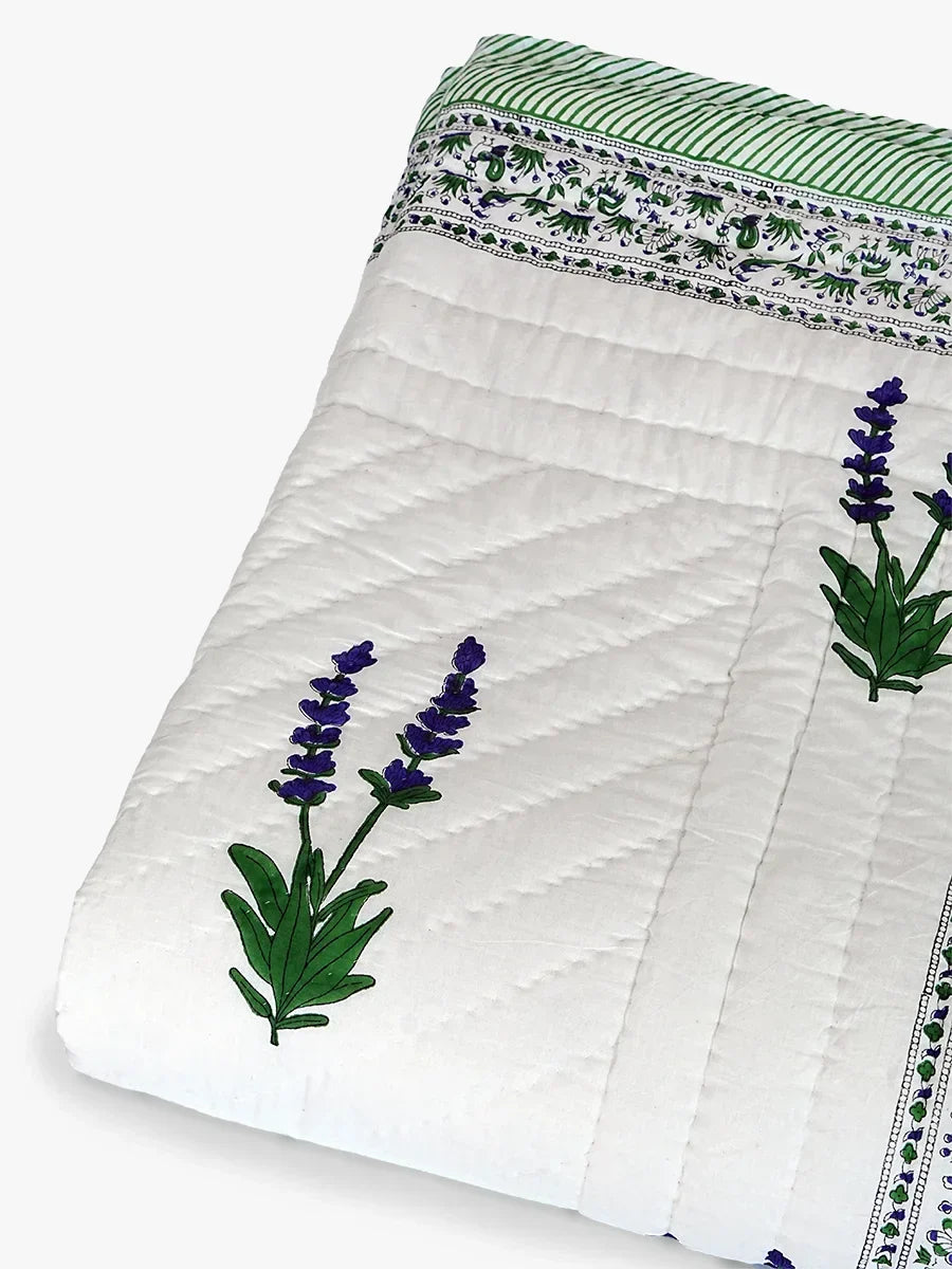 Lavender Handstitched Hand Block Printed Organic Cotton Quilt