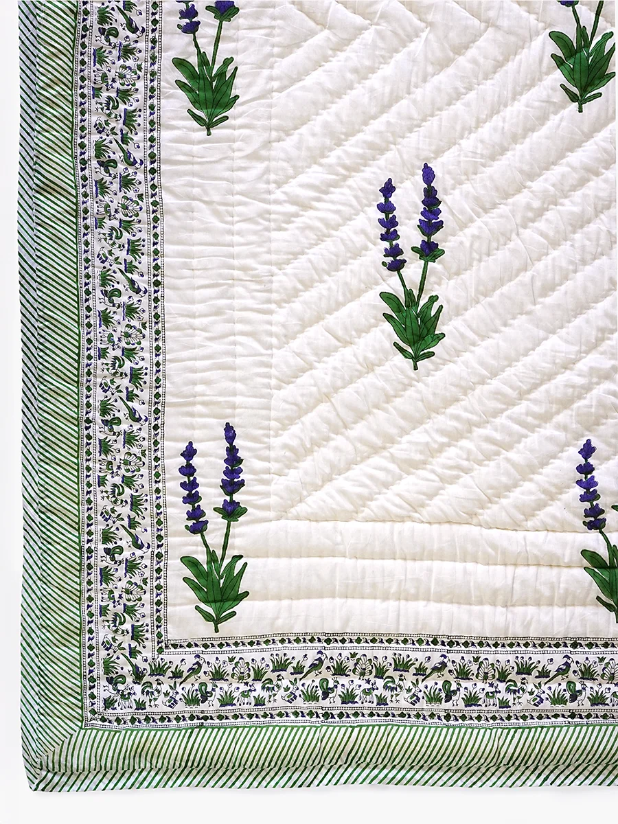Lavender Handstitched Hand Block Printed Organic Cotton Quilt