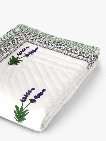 Lavender Handstitched Hand Block Printed Organic Cotton Quilt