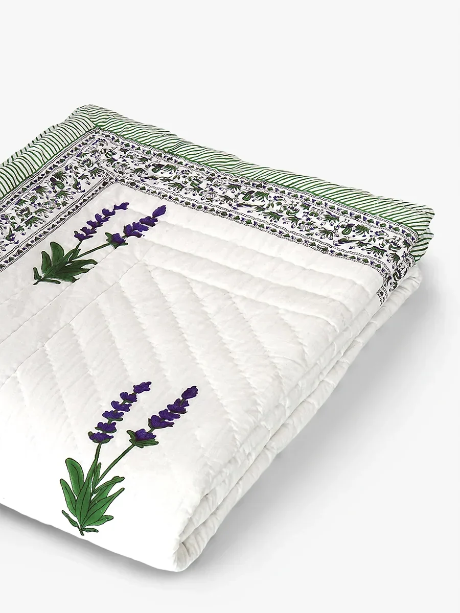 Lavender Handstitched Hand Block Printed Organic Cotton Quilt