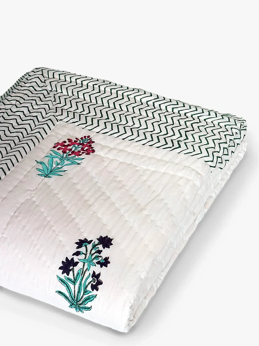 Munnar Handstitched Hand Block Printed Organic Cotton Quilt