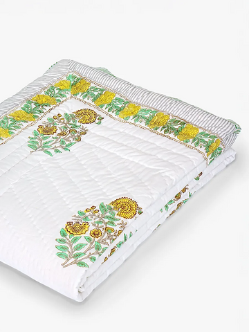 Sunbloom Handstitched Hand Block Printed Organic Cotton Quilt