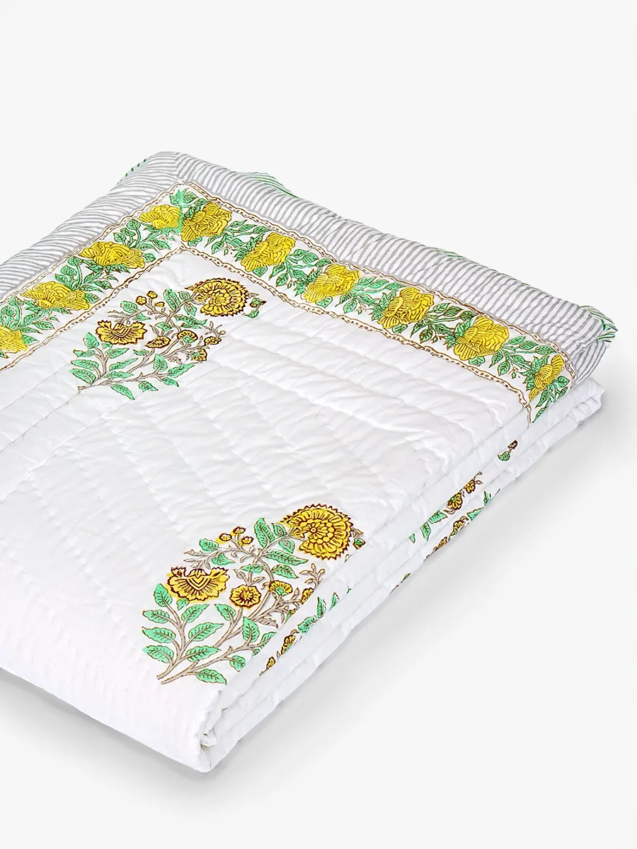 Sunbloom Handstitched Hand Block Printed Organic Cotton Quilt