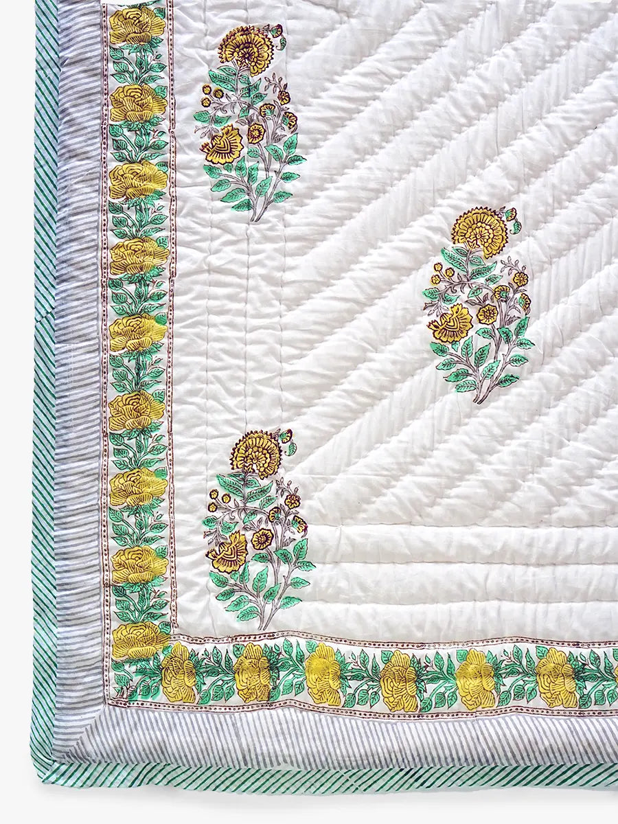 Sunbloom Handstitched Hand Block Printed Organic Cotton Quilt