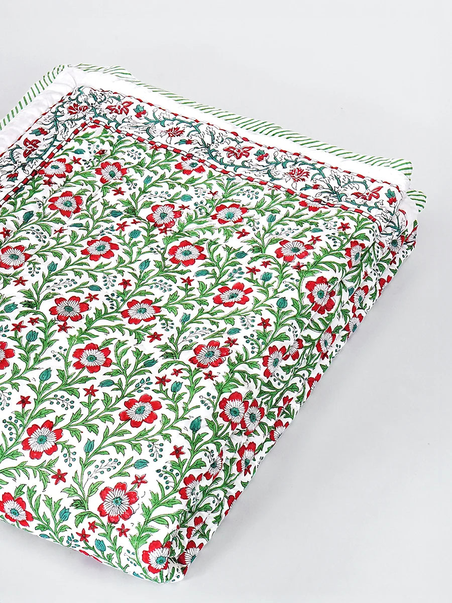 Valora Handstitched Hand Block Printed Organic Cotton Quilt